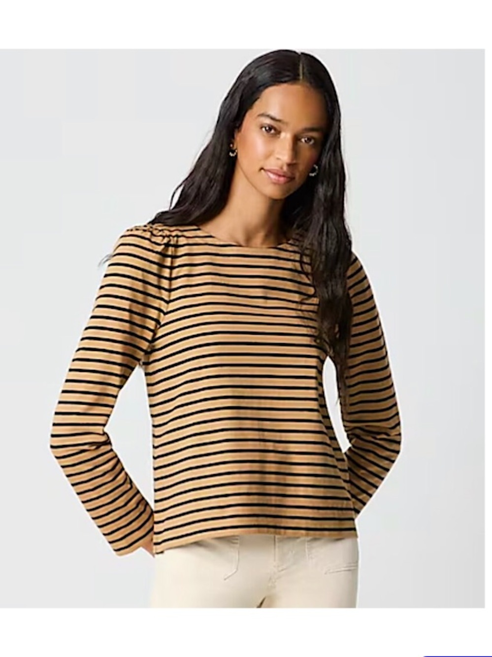 J. Crew Camel/Black Stripe Puff Sleeve Button Back Top